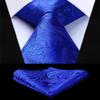 HISDERN Royal Blue Vest and Tie Sets for Men Paisley Floral Jacquard Necktie Pocket Square 3PCS Casual Formal Vests Waistcoat for Suit or Tuxedo view 3