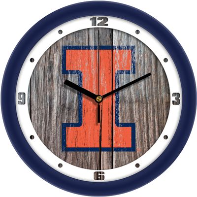 SunTime Illinois Fighting Illini - Weathered Wood Wall Clock