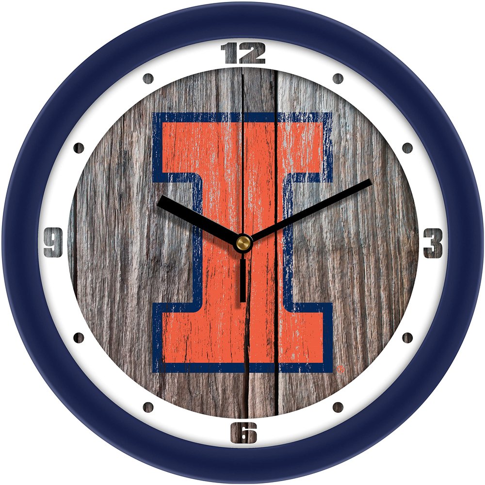 SunTime Illinois Fighting Illini - Weathered Wood Wall Clock