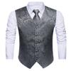 HISDERN Gray Vest and Tie Sets for Men Paisley Floral Jacquard Necktie Pocket Square 3PCS Casual Business Vests Waistcoat for Suit or Tuxedo Grey view 2