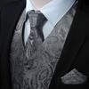 HISDERN Gray Vest and Tie Sets for Men Paisley Floral Jacquard Necktie Pocket Square 3PCS Casual Business Vests Waistcoat for Suit or Tuxedo Grey view 3