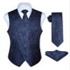 HISDERN Men's Vest Tie Set Paisley Floral Jacquard Classic Silk Necktie Pocket Square Waistcoat for Suit or Tuxedo view 1