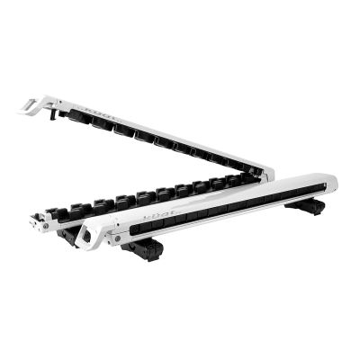 KUAT Grip 6 Durable Universal Car SUV Rooftop Crossbars Mounted Winter Sports Gear Hauling Transportation Slide-Out Locking Clamshell Rack, Fits 6 Skis/4 Snowboards - Pearl with Silver Anodize
