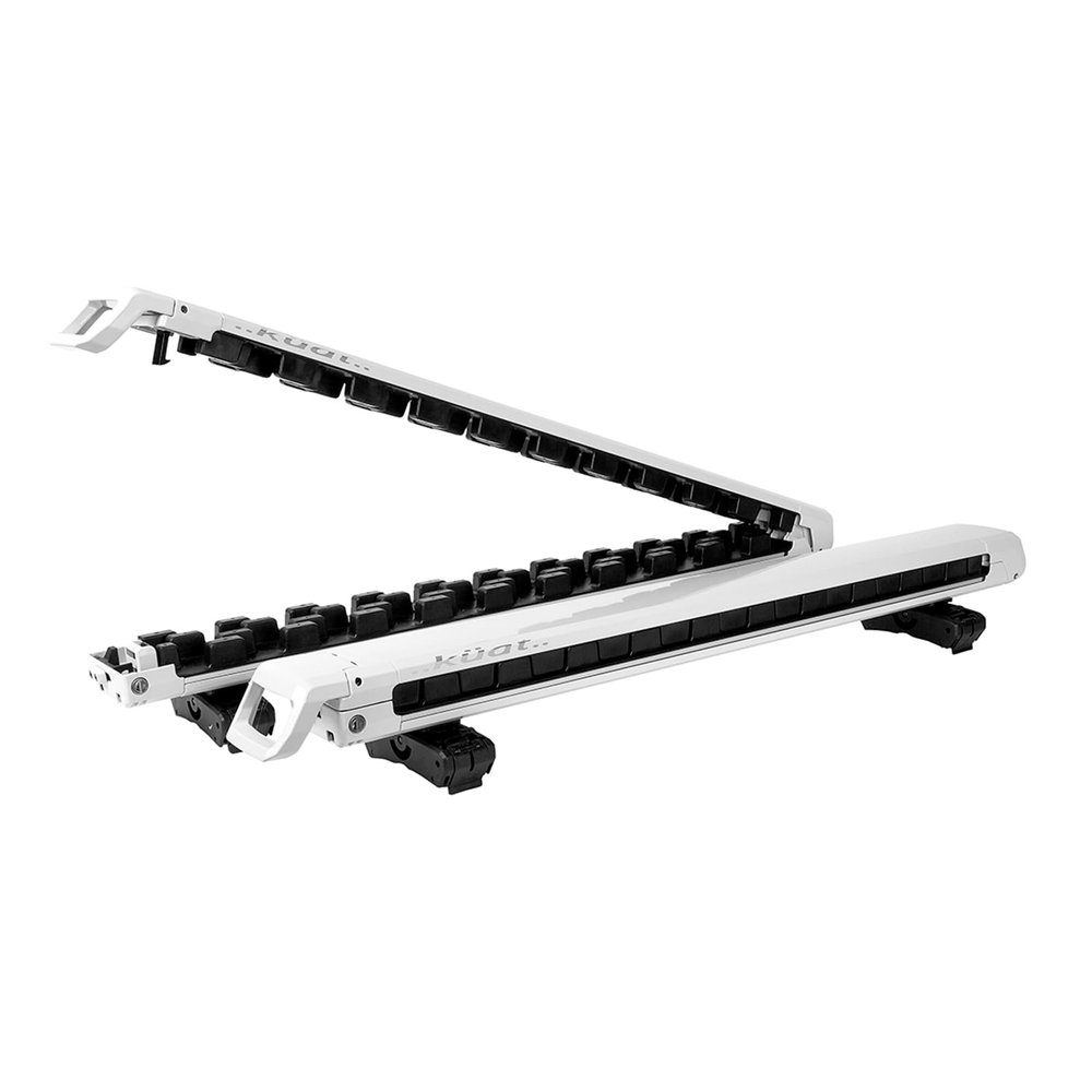 KUAT Grip 6 Durable Universal Car SUV Rooftop Crossbars Mounted Winter Sports Gear Hauling Transportation Slide-Out Locking Clamshell Rack, Fits 6 Skis/4 Snowboards - Pearl with Silver Anodize