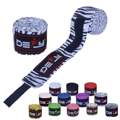 DEFY Professional 180 Inch Hand Wraps for Boxing Muay Thai MMA Elastic Bandages for Men & Women -Pair (Zebra Stripes)