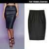 Flygo Women's Midi Length Faux Leather Skirt Stretch Bodycon Pencil Skirts (Large, Black) view 4