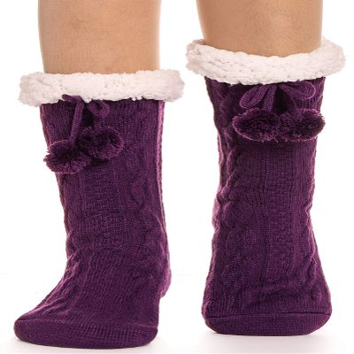 ANTSANG Women Slipper Socks Fluffy Fuzzy Cozy Cabin Fleece Plush Non Slip Stocking Stuffers Winter Christmas Socks with Grips(Purple)