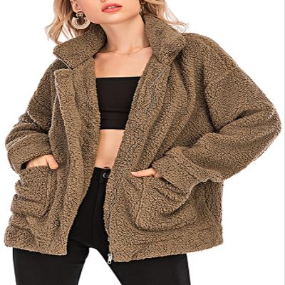 Comeon Womens Faux Fur Jacket Shaggy Lapel Winter Coats Fleece Fuzzy Shearling Jackets Zip Up Oversized Warm Shacket Outwear (Khaki,3XL)