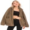 Comeon Womens Faux Fur Jacket Shaggy Lapel Winter Coats Fleece Fuzzy Shearling Jackets Zip Up Oversized Warm Shacket Outwear (Khaki,3XL) view 2