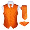 HISDERN Orange Vest and Tie Sets for Men Paisley Floral Jacquard Necktie Pocket Square 3PCS Casual Formal Business Vests Waistcoat for Suit or Tuxedo view 1