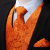 HISDERN Orange Vest and Tie Sets for Men Paisley Floral Jacquard Necktie Pocket Square 3PCS Casual Formal Business Vests Waistcoat for Suit or Tuxedo view 2