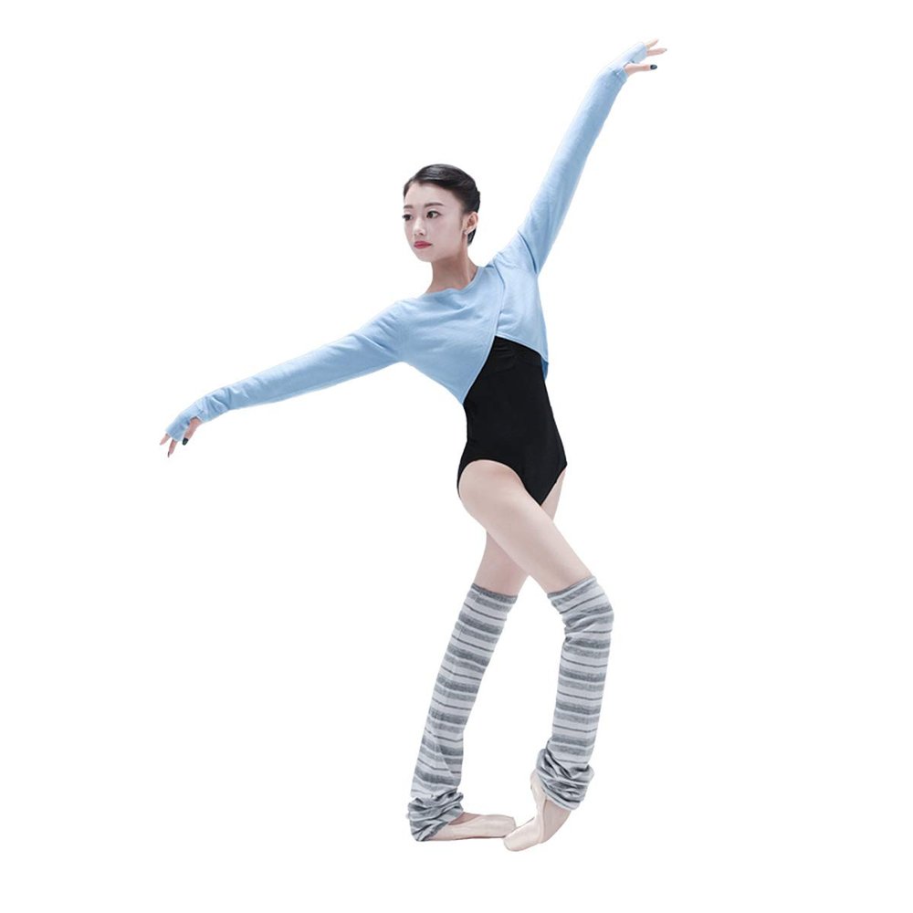 118146001 Baiwu Girls Ballet Cross Front Sweater Ballet Hand Protect Warm up Dancewear (L 170, Ice Blue)