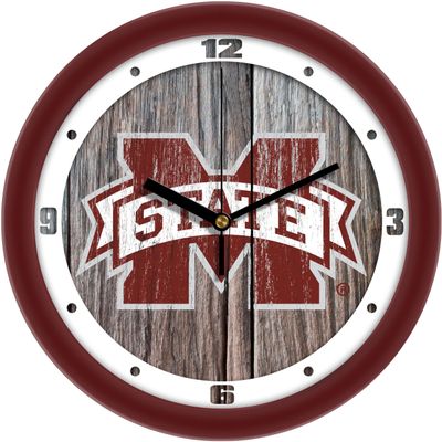 SunTime Mississippi State Bulldogs - Weathered Wood Wall Clock