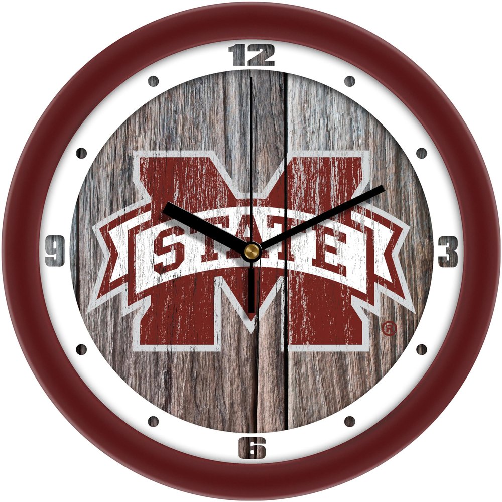 SunTime Mississippi State Bulldogs - Weathered Wood Wall Clock