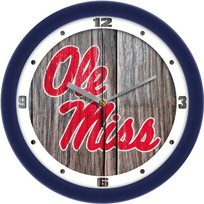 SunTime Mississippi Rebels - Ole Miss - Weathered Wood Wall Clock