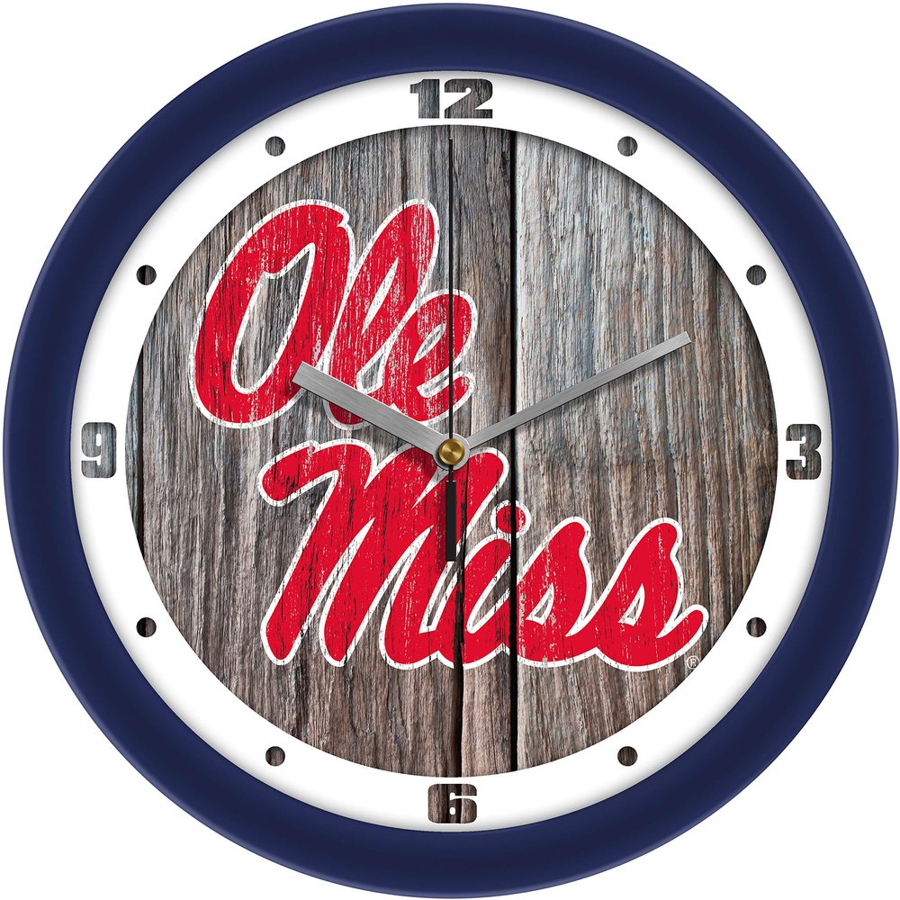 SunTime Mississippi Rebels - Ole Miss - Weathered Wood Wall Clock