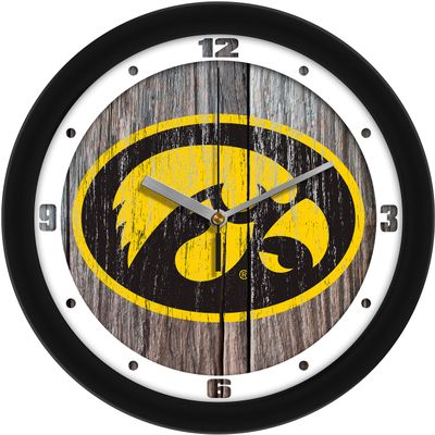 SunTime Iowa Hawkeyes - Weathered Wood Wall Clock