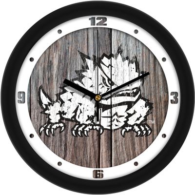SunTime Texas Christian Horned Frogs - Weathered Wood Wall Clock