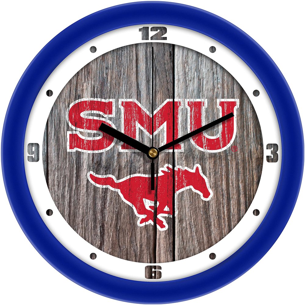 SunTime Southern Methodist University Mustangs - Weathered Wood Wall Clock