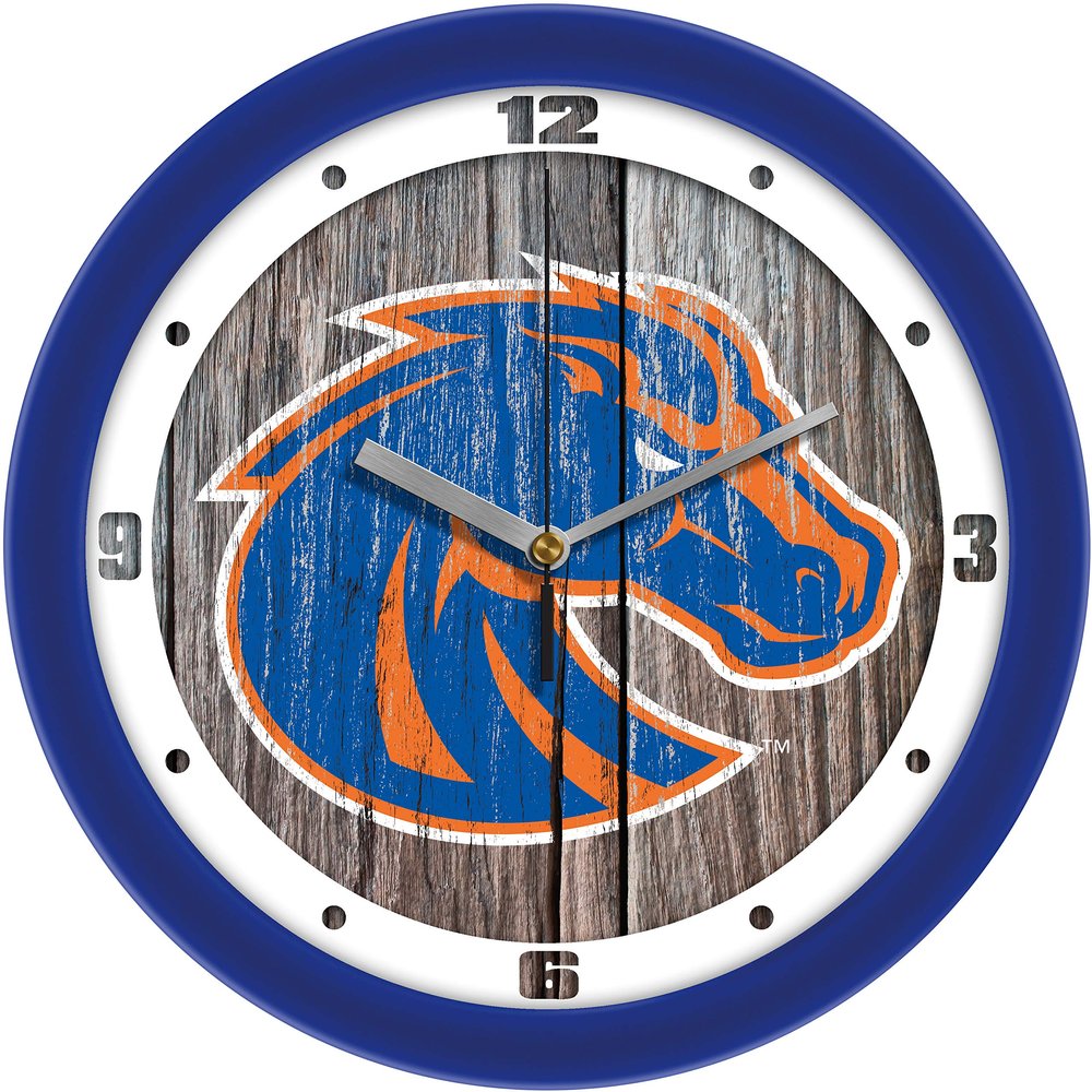 SunTime Boise State Broncos - Weathered Wood Wall Clock