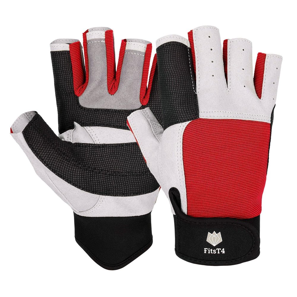 FitsT4 Sports Sailing Gloves 3/4 Finger and Grip Great for Sailing, Yachting, Paddling, Kayaking, Fishing, Dinghying Water Sports for Men and Women Red XL