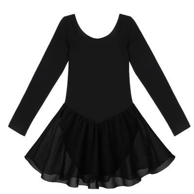 Alvivi Kids Girls Team Basic Long Sleeve Ballet Dance Dress Gymnastics Leotard Skirt Cotton Dancewear Black 8-10
