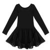 Alvivi Kids Girls Team Basic Long Sleeve Ballet Dance Dress Gymnastics Leotard Skirt Cotton Dancewear Black 8-10 view 2