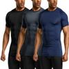 ATHLIO Men's Cool Dry Short Sleeve Compression Shirts, Sports Baselayer T-Shirts Tops, Athletic Workout Shirt, 3pack Tops Black/Charcoal/Navy, X-Large view 2