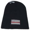 AES USA Red Line Fire Fighter Fire Department Patch Black Embroidered Beanie Hat view 2
