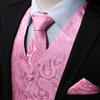 HISDERN Pink Vest and Tie Sets for Men Paisley Floral Jacquard Necktie Pocket Square 3PCS Casual Formal Business Vests Waistcoat for Suit or Tuxedo view 2