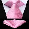 HISDERN Pink Vest and Tie Sets for Men Paisley Floral Jacquard Necktie Pocket Square 3PCS Casual Formal Business Vests Waistcoat for Suit or Tuxedo view 3