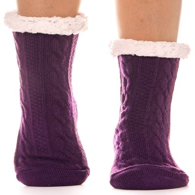 EBMORE Women Slipper Fuzzy Socks Fluffy Cozy Cabin Warm Winter Soft Thick Comfy Fleece Christmas Anti Slip Home Stocking Stuffer(Purple)