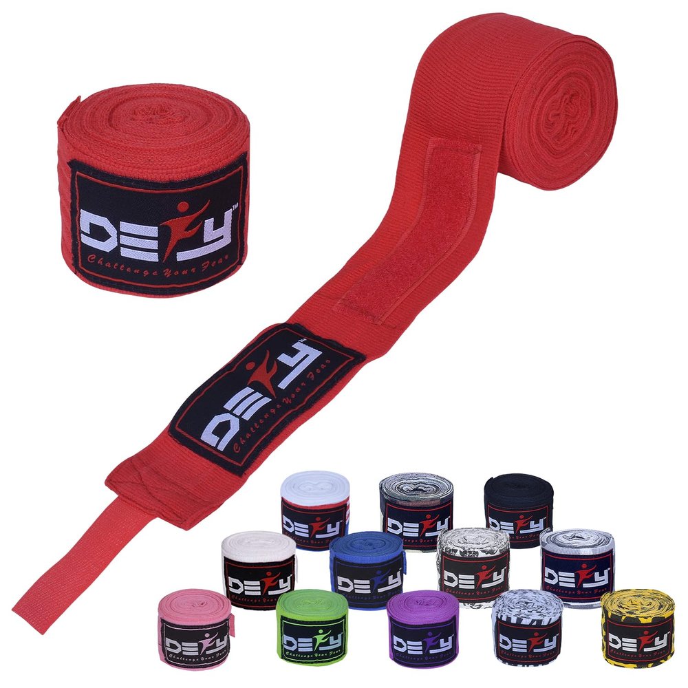 DEFY Professional 180 Inch Hand Wraps for Boxing Muay Thai MMA Elastic Bandages for Men & Women -Pair (Red)