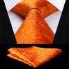 HISDERN Orange Vest and Tie Sets for Men Paisley Floral Jacquard Necktie Pocket Square 3PCS Casual Formal Business Vests Waistcoat for Suit or Tuxedo view 3