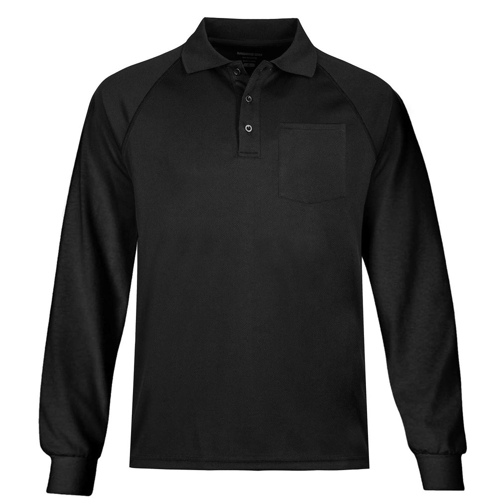 MOHEEN Men's Long Sleeve Moisture Wicking Performance Golf Polo Shirt (2XL,Black)