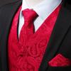 HISDERN Red Vest and Tie Sets for Men Paisley Floral Jacquard Necktie Pocket Square 3PCS Casual Formal Business Vests Waistcoat for Suit or Tuxedo view 2