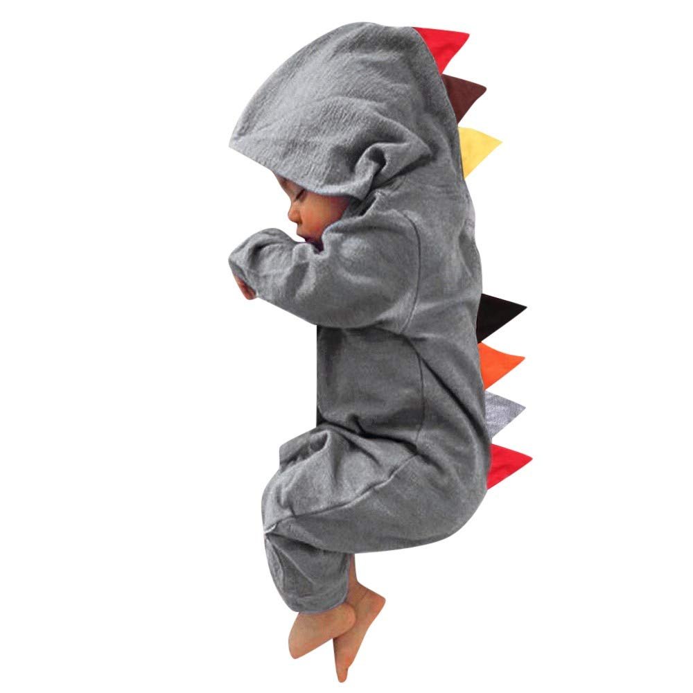 Infant Baby Toddler Boys Girls Overalls Jumpsuit Clothes Dinosaur Zipper Hooded Romper 6-24 Months (6-12 Months, Gray)