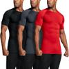 ATHLIO Men's Cool Dry Short Sleeve Compression Shirts, Sports Baselayer T-Shirts Tops, Athletic Workout Shirt, 3pack Tops Black/Charcoal/Red, X-Large view 2