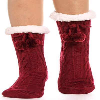 ANTSANG Women Slipper Socks Fluffy Fuzzy Cozy Cabin Fleece Plush Non Slip Stocking Stuffers Winter Christmas Socks with Grips(Red)