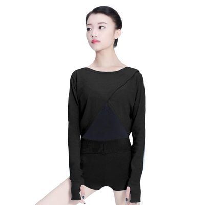 118146001 Baiwu Girls Ballet Cross Front Sweater Ballet Hand Protect Warm up Dancewear (L 170, Black)
