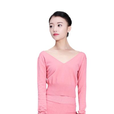 118146002 Girls Ballet V Neckline Sweater Practice Warm Up Tops Dancewear (M 165, Coral Pink)