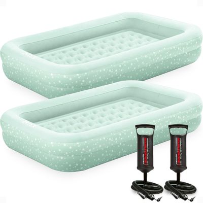 Intex Kids Travel Air Mattress Inflatable Bed Set with Raised Sides, Hand Pump, and Carrying Bag for Camping Trips and Sleepovers, (2 Pack)