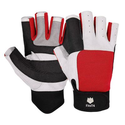 FitsT4 Sports Sailing Gloves 3/4 Finger and Grip Great for Sailing, Yachting, Paddling, Kayaking, Fishing, Dinghying Water Sports for Men and Women Red L