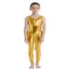 inlzdz Kids Boys Girls Metallic Full Body Unitard Gymnastics Leotard Sleeveless Jumpsuit Ballet Tank Dancewear Gold 3-4 view 2