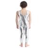 inlzdz Kids Boys Girls Metallic Full Body Unitard Gymnastics Leotard Sleeveless Jumpsuit Ballet Tank Dancewear Silver 5-6 view 3