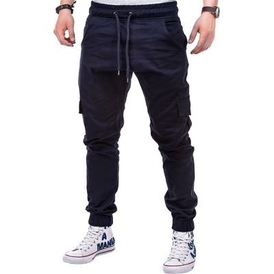 Drawstring Pant Fashion Men's Sport Pure Color Bandage Casual Loose Sweatpants Navy