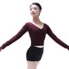 118146002 Girls Ballet V Neckline Sweater Practice Warm Up Tops Dancewear (M 165, Wine Red) view 1