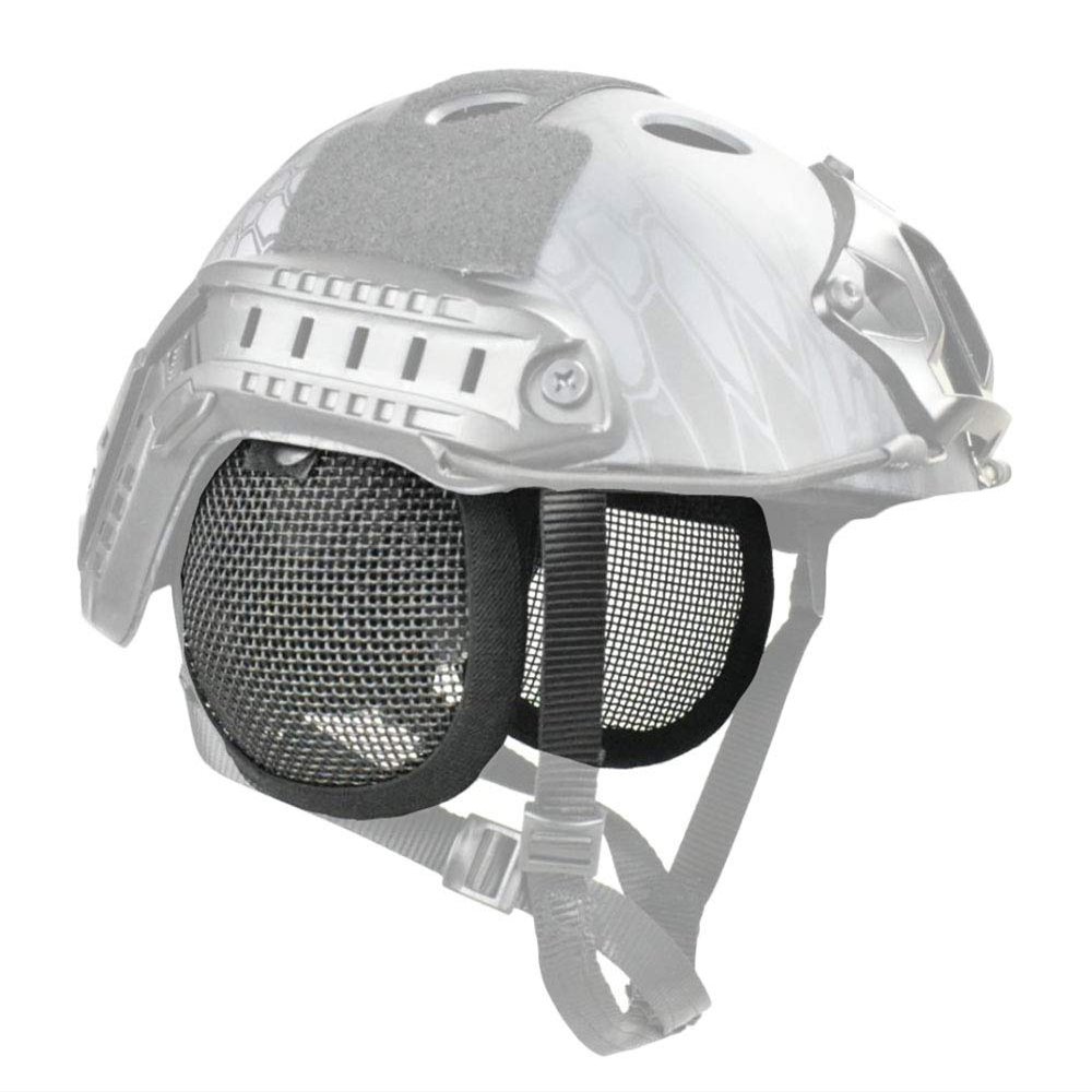 JFFCESTORE Tactical Airsoft Military Paintball Metal Mesh Side Cover with Ear Protection for Fast Helmet (Not Including Helmet)(Black)