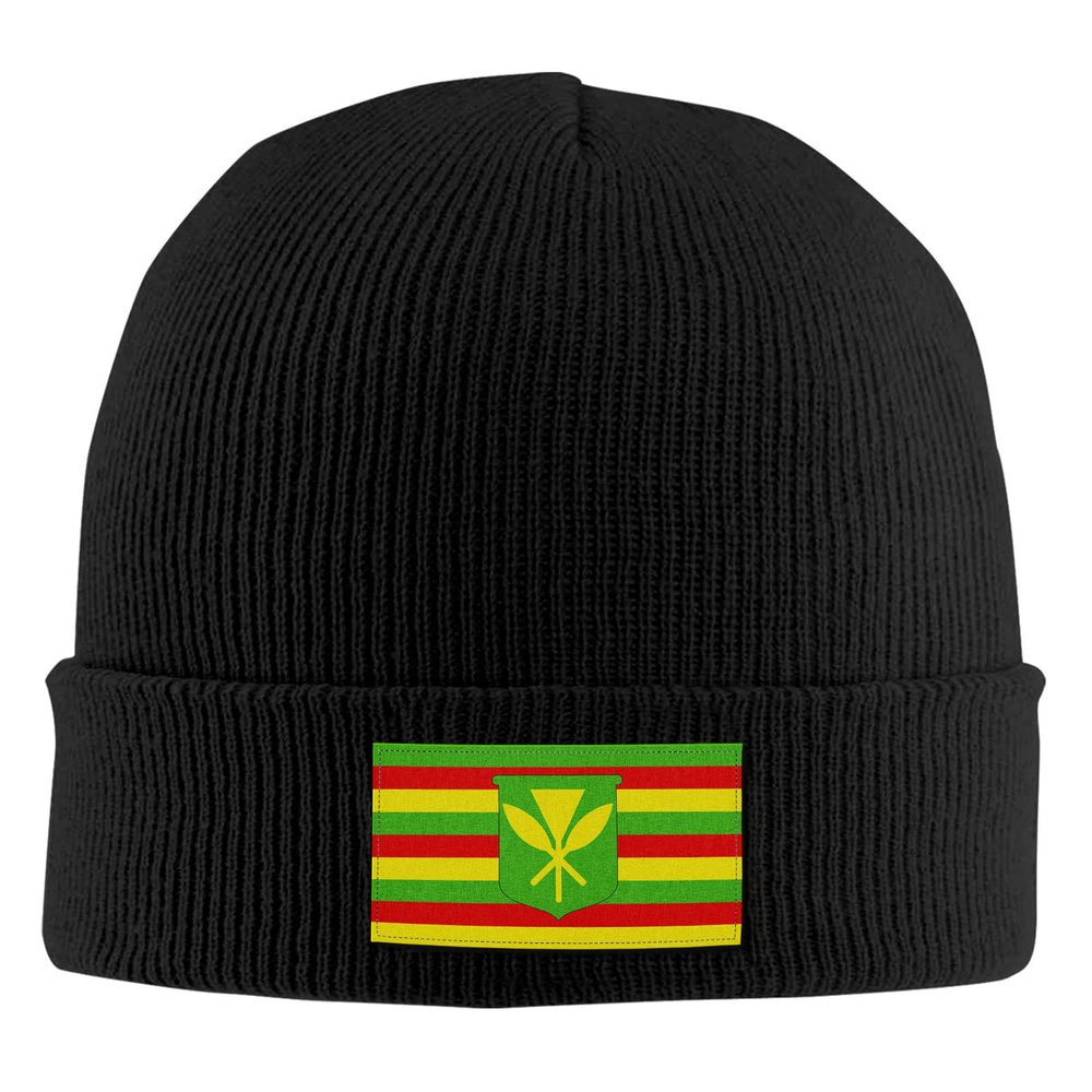 Kanaka Maoli Native Hawaiian Flag Unisex Warm Winter Wool Hat Knit Beanie Skull Cap Black