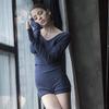 118146002 Girls Ballet V Neckline Sweater Practice Warm Up Tops Dancewear (L 170, Navy Blue) view 3